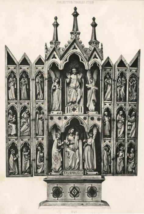 Gabled polyptych, with arches (tabernacle; colonnettes; frise d'arcatures) (Front)