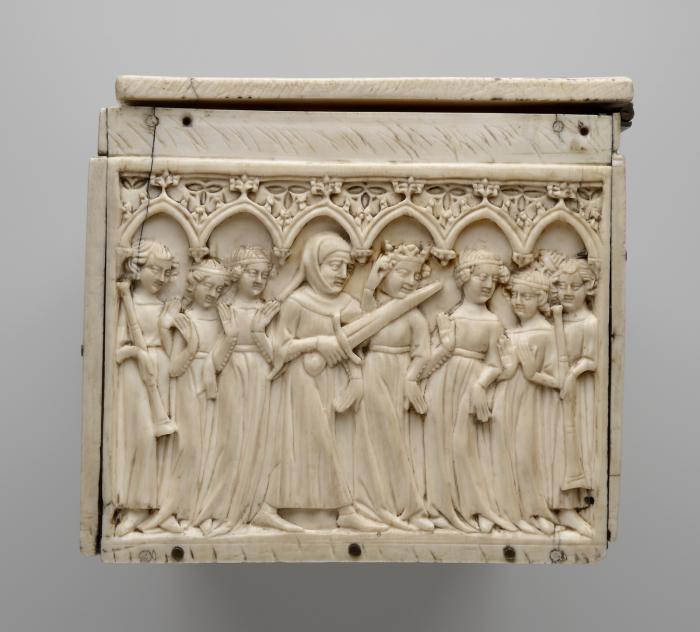 Casket with arches and quatrefoils (coffret; quatre-feuilles; frise d'arcatures) (End, left)