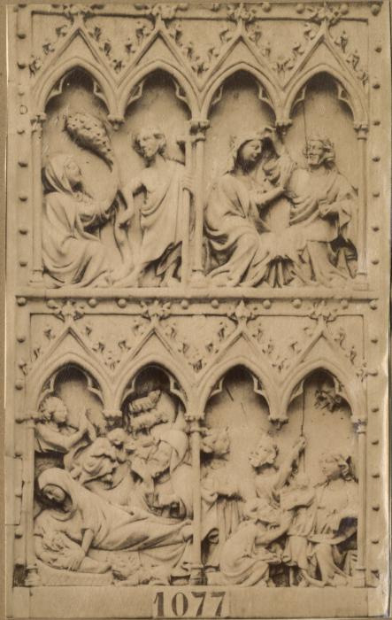 Wing, right (part of a diptych), 2 registers, 4 arches across (frise d'arcatures; colonnettes) (Front)
