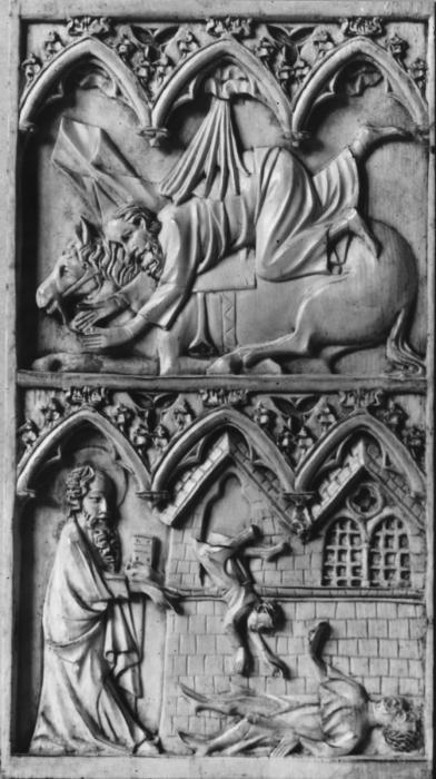 Panel (part of a polyptych), 2 registers, 3 arches across (frise d'arcatures) (Front)