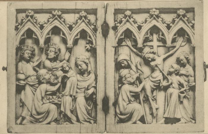 Diptych, 1 register, 3 arches across (frise d'arcatures; plaquettes) (Front)