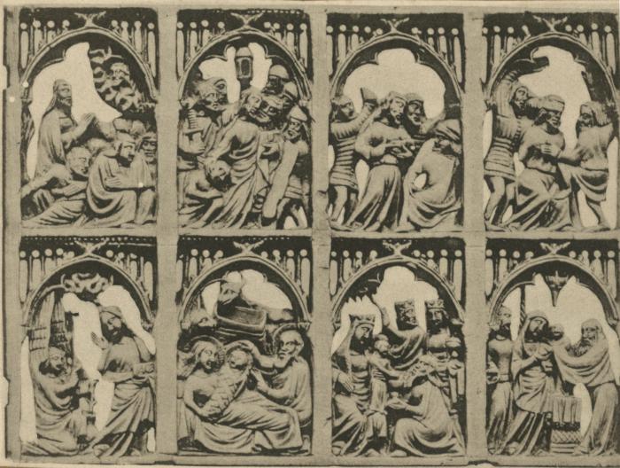 Openwork panel (possibly fragment of a casket), 2 registers, 4 arches across (colonnettes; frise d'arcatures; plaque ajourée) (Front)