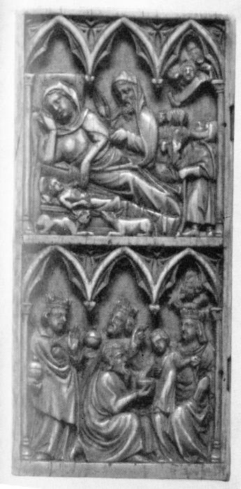 Wing, left (fragment of a diptych), 2 registers, 3 arches across (colonnettes) (Front)