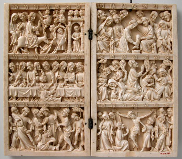 Diptych, 3 registers, bands of rosettes (décor de roses) (Front)