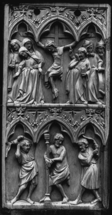 Wing, left (part of a diptych), 2 registers, 3 arches across (frise d'arcatures) (Front)
