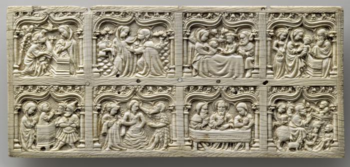 Panel (fragment of a casket), 2 registers, 4 ogee arches across (coffret) (Front)