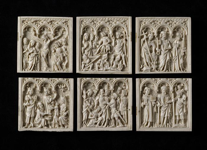 3 panels, 2 registers, 3 arches across (frise d'arcatures) (fragments of a quadriptych?) (Front)