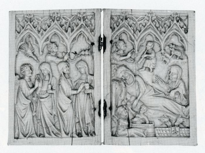 Diptych, 1 register, 3 arches across (frise d'arcatures; plaquettes) (Front)
