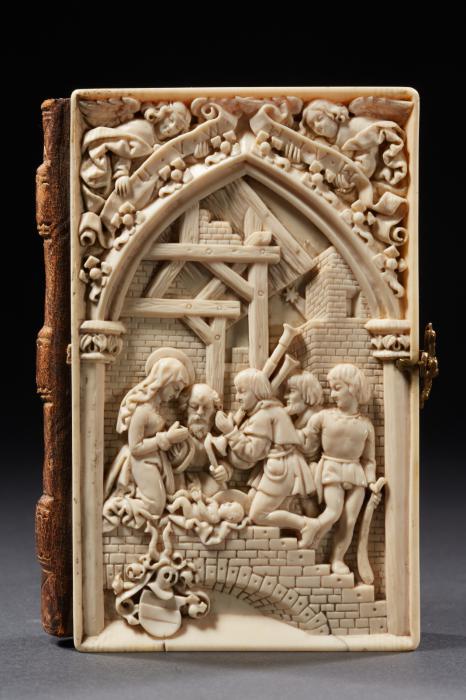 Panels (2), 1 register, 1 arch across; used as part of the binding of a book (Front, panel 2)