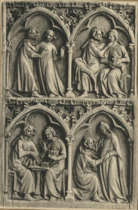 Writing tablet, 2 registers, 2 arches across, bands of rosettes (tablette à écrire; frise d'arcatures; colonnettes; décor de roses) (Front)