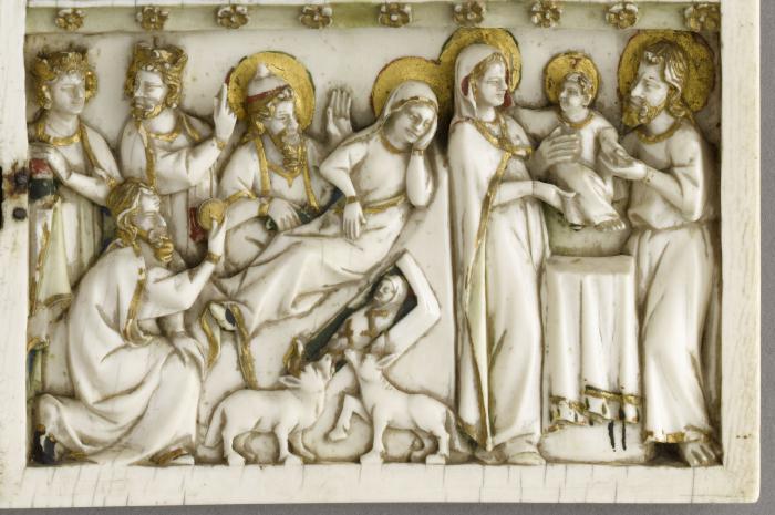 Diptych, 3 registers, bands of rosettes (décor de roses) (Detail)