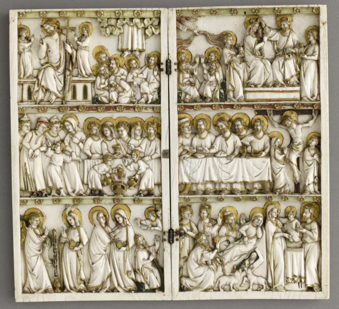 Diptych, 3 registers, bands of rosettes (décor de roses) (Front)