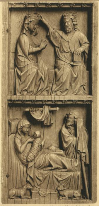 Wing, right (fragment of a diptych), 2 registers, bands of rosettes (décor de roses) (Front)