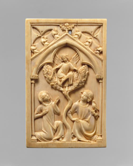 Double-sided writing tablet cover, 1 register, 1 arch across (plaquette; tablette à écrire; colonnettes) (Side 1)