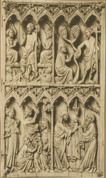 Wing, right (fragment of a diptych), 2 registers, 6 arches across (frise d'arcatures, colonnettes) (Front)