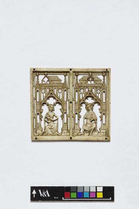 Openwork panel (part of a casket), 1 register, 2 arches across (plaque ajourée) (Front)