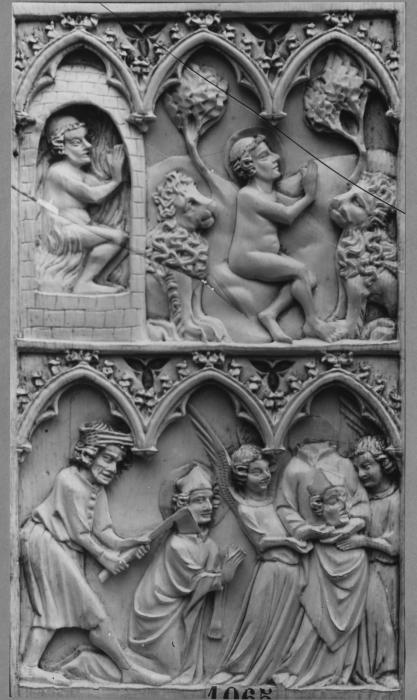 Panel (part of a polyptych), 2 registers, 3 arches across (frise d'arcatures) (Front)
