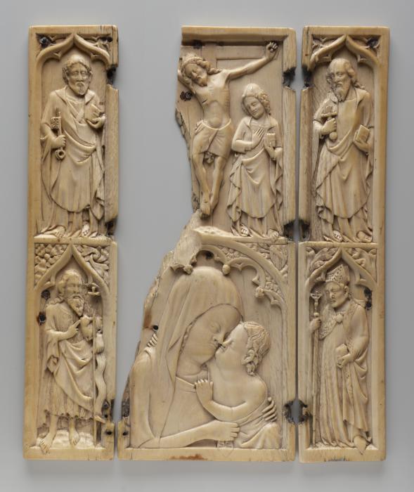 Triptych, 2 registers, with ogee arches; also known as the 'Grandisson Triptych' (Front)