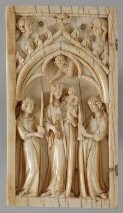 Wing, left (fragment of a diptych), 1 register, 1 arch across (plaquette) (Front)