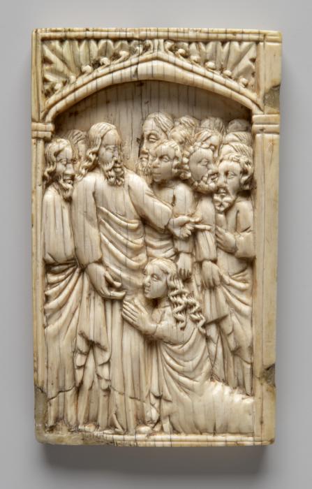 Wing, left (fragment of a diptych), 1 register, 1 arch across (plaquette) (Front)