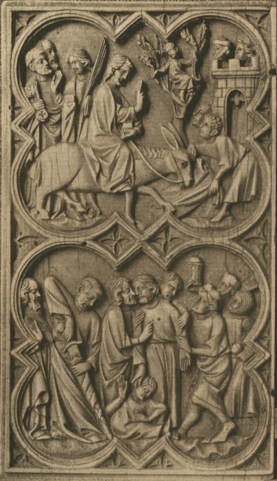 Diptych, 2 registers, with quatrefoils (quatre-feuilles) (Wing, left)