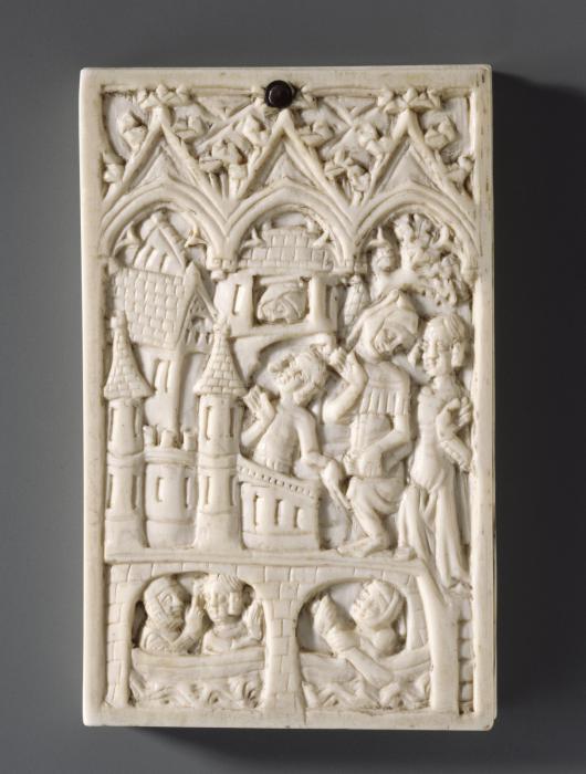 Set of 3 writing tablets and 2 covers, 1 register, 3 arches across (tablettes à écrire; frise d'arcatures; plaquettes) (Front)