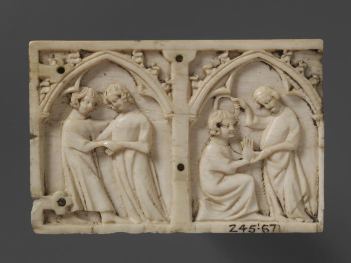 Panel (fragment of a casket), 1 register, 2 arches across (coffret; frise d'arcatures) (Front)