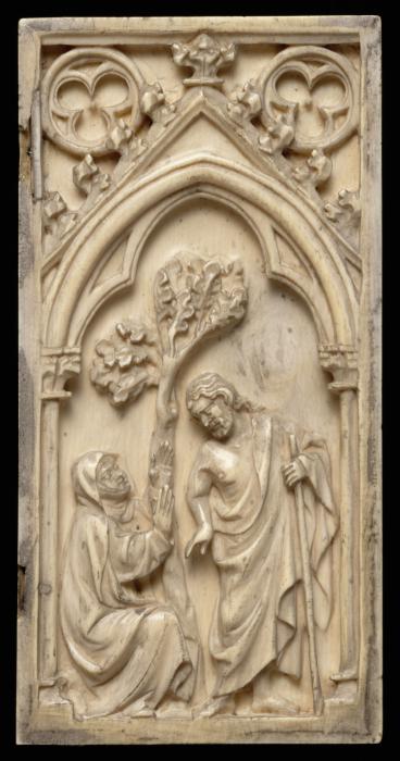 Wing, right (fragment of a diptych), 1 register, 1 arch across (plaquette; colonnettes) (Front)
