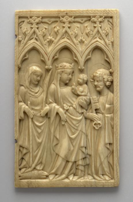 Wing, right (fragment of a diptych), 1 register, 3 arches across, band of rosettes (décor de roses; plaquette; frise d'arcatures) (Front)