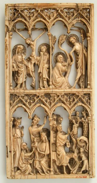 Openwork wing, right (fragment of a diptych), 2 registers, 4 arches across (frise d'arcatures; colonnettes; plaque ajourée) (Front)