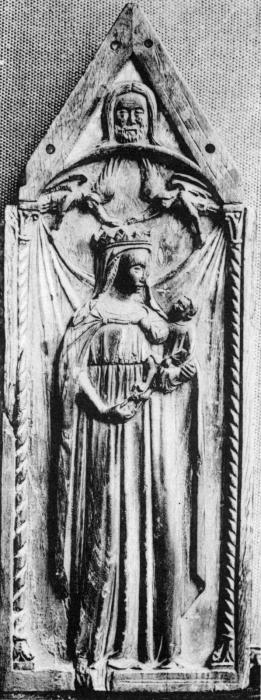 Gabled centre panel (fragment of a diptych or polyptych), 1 register, 1 arch across (Front)