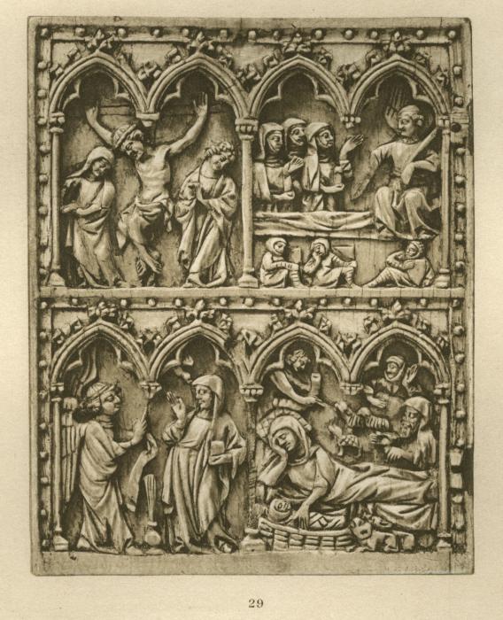 Wing, left (fragment of a diptych), 2 registers, 4 arches across (frise d'arcatures, colonnettes) (Front)