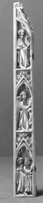 Gabled panel, left (wing, left; fragment of a polyptych), 3 registers, 1 arch across (tabernacle) (Front)