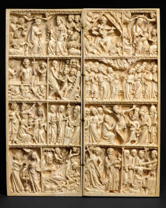 Diptych, 4 registers, bands of rosettes (colonnettes; décor de roses) (Front)