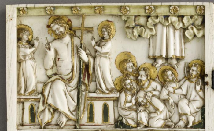 Diptych, 3 registers, bands of rosettes (décor de roses) (Detail)