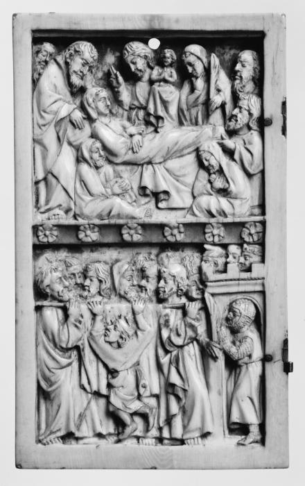 Wing, left (fragment of a diptych), 2 registers, bands of rosettes (décor de roses) (Front)