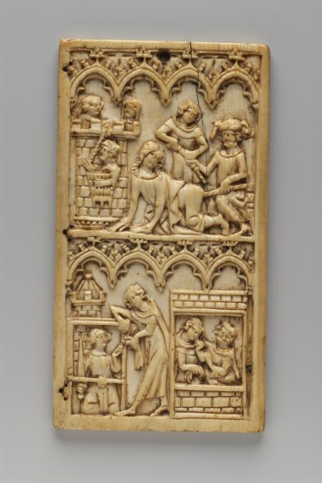 Writing tablets, 2 registers, with quatrefoils (quatre-feuilles; tablettes à écrire) (Front)