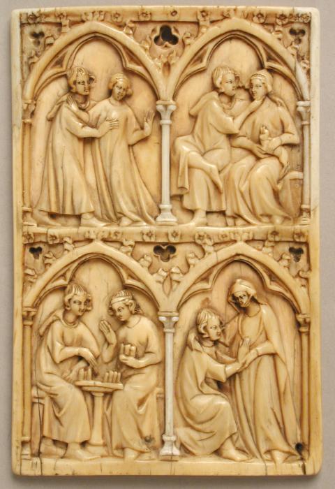 Writing tablet, 2 registers, 2 arches across, bands of rosettes (tablette à écrire; frise d'arcatures; colonnettes; décor de roses) (Front)