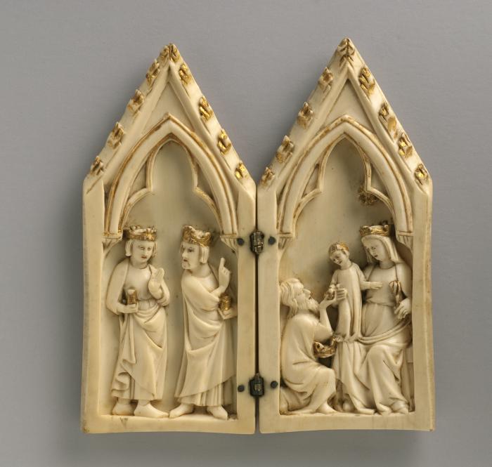 Gabled diptych, 1 register, 1 arch across (Front)