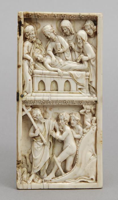 Wing, right (probably fragment of a diptych), 2 registers, bands of rosettes (décor de roses) (Front)