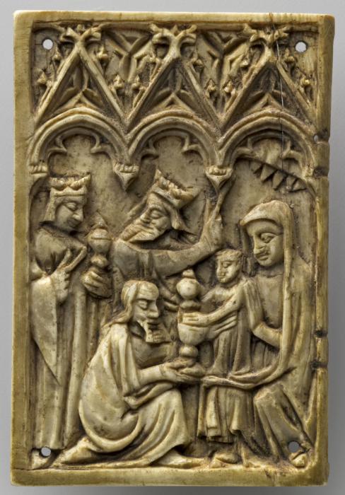 Wing, left (fragment of a diptych), 1 register, 3 arches across (plaquette; frise d'arcatures) (Front)