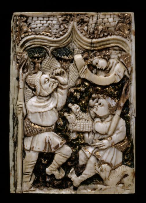 27 panels (fragments of a box with a pitched lid), 1 register, 1 ogee arch across (Front)