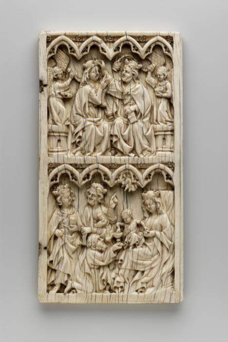 Wing, right (part of a diptych), 2 registers, 4 arches across, bands of rosettes (frise d'arcatures; décor de roses) (Front)