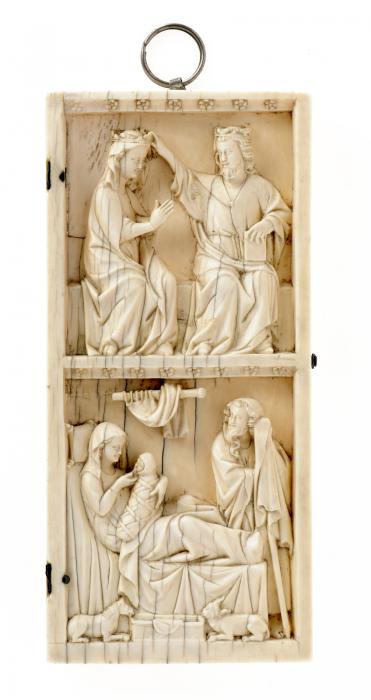 Wing, right (fragment of a diptych), 2 registers, bands of rosettes (décor de roses) (Front)