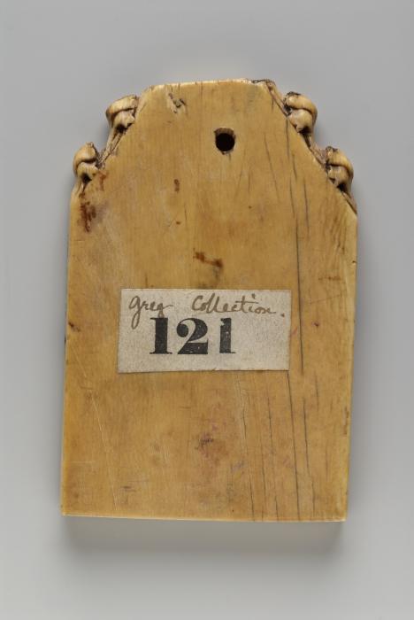 Gabled panel (fragment of a polyptych; upper register), 1 register, 1 arch across (plaquette; tabernacle) (Back)