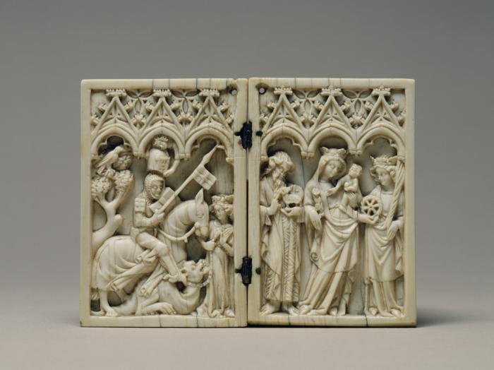 Diptych, 1 register, 3 arches across (frise d'arcatures; plaquettes) (Front)