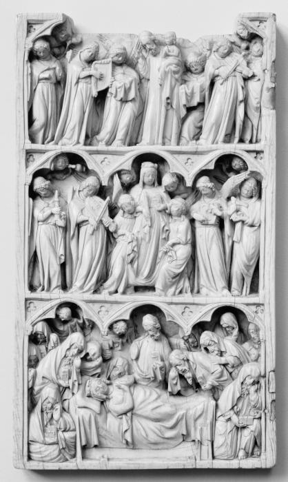 Wing, left (fragment of a diptych), 3 registers, 3 arches across (frise d'arcatures) (Front)