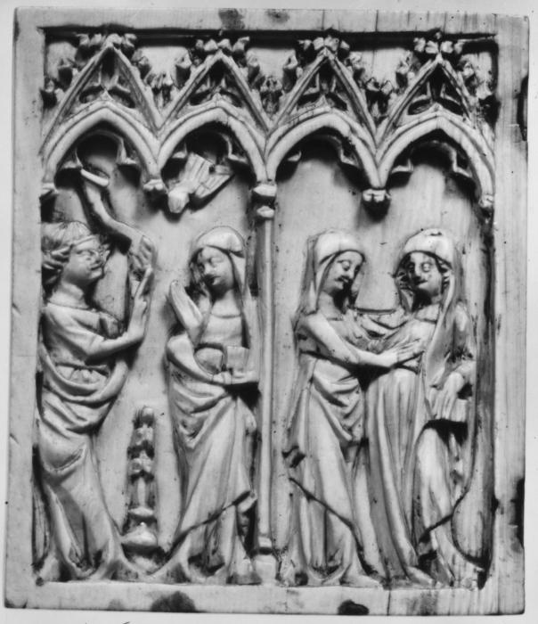 Wing, left (fragment of diptych), 1 register, 4 arches across (plaquette; frise d'arcatures; colonnette) (Front)