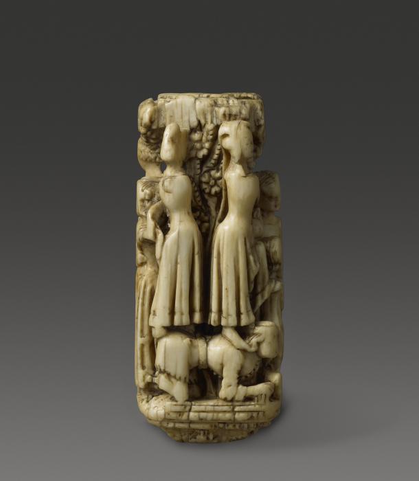 Knife handle, 4 sides (manche de couteau) (Side (ladies standing on the back of a crouching man))