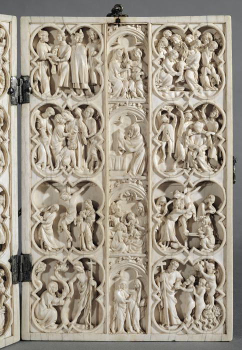 Diptych, 4 registers, with quatrefoils and arches (quatre-feuilles) (Wing, right)